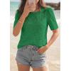 image:imagePRETTYGARDEN Embroidered Eyelet Tops for Women Summer Blouses Dressy Casual 2026 Spring Work Teacher Puff Short Sleeve ShirtsGreen