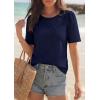 image:imagePRETTYGARDEN Embroidered Eyelet Tops for Women Summer Blouses Dressy Casual 2026 Spring Work Teacher Puff Short Sleeve ShirtsNavy Blue
