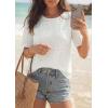 image:imagePRETTYGARDEN Embroidered Eyelet Tops for Women Summer Blouses Dressy Casual 2026 Spring Work Teacher Puff Short Sleeve ShirtsWhite