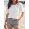 image:imagePRETTYGARDEN Embroidered Eyelet Tops for Women Summer Blouses Dressy Casual 2026 Spring Work Teacher Puff Short Sleeve ShirtsWhite