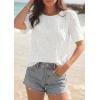 image:imagePRETTYGARDEN Embroidered Eyelet Tops for Women Summer Blouses Dressy Casual 2026 Spring Work Teacher Puff Short Sleeve ShirtsWhite