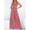 image:imagePRETTYGARDEN One Piece Jumpsuits for Women Casual Summer Cruise Outfits 2026 Spring Fashion Smocked Wide Leg Gingham RompersBurgundy