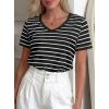 image:imagePRETTYGARDEN Short Sleeve Shirts for Women 2026 Spring V Neck Cute Tops Casual Striped Shirt Knitted Tees Summer OutfitsStriped Black White