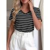 image:imagePRETTYGARDEN Short Sleeve Shirts for Women 2026 Spring V Neck Cute Tops Casual Striped Shirt Knitted Tees Summer OutfitsStriped Black White