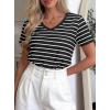image:imagePRETTYGARDEN Short Sleeve Shirts for Women 2026 Spring V Neck Cute Tops Casual Striped Shirt Knitted Tees Summer OutfitsStriped Black White