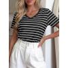 image:imagePRETTYGARDEN Short Sleeve Shirts for Women 2026 Spring V Neck Cute Tops Casual Striped Shirt Knitted Tees Summer OutfitsStriped Black White