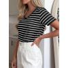 image:imagePRETTYGARDEN Short Sleeve Shirts for Women 2026 Spring V Neck Cute Tops Casual Striped Shirt Knitted Tees Summer OutfitsStriped Black White