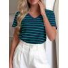 image:imagePRETTYGARDEN Short Sleeve Shirts for Women 2026 Spring V Neck Cute Tops Casual Striped Shirt Knitted Tees Summer OutfitsStriped Blue Green