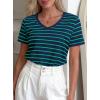 image:imagePRETTYGARDEN Short Sleeve Shirts for Women 2026 Spring V Neck Cute Tops Casual Striped Shirt Knitted Tees Summer OutfitsStriped Blue Green
