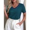 image:imagePRETTYGARDEN Short Sleeve Shirts for Women 2026 Spring V Neck Cute Tops Casual Striped Shirt Knitted Tees Summer OutfitsStriped Blue Green
