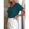 image:imagePRETTYGARDEN Short Sleeve Shirts for Women 2026 Spring V Neck Cute Tops Casual Striped Shirt Knitted Tees Summer OutfitsStriped Blue Green