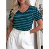 image:imagePRETTYGARDEN Short Sleeve Shirts for Women 2026 Spring V Neck Cute Tops Casual Striped Shirt Knitted Tees Summer OutfitsStriped Blue Green
