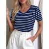 image:imagePRETTYGARDEN Short Sleeve Shirts for Women 2026 Spring V Neck Cute Tops Casual Striped Shirt Knitted Tees Summer OutfitsStriped Grey Blue White