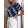 image:imagePRETTYGARDEN Short Sleeve Shirts for Women 2026 Spring V Neck Cute Tops Casual Striped Shirt Knitted Tees Summer OutfitsStriped Grey Blue White