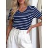 image:imagePRETTYGARDEN Short Sleeve Shirts for Women 2026 Spring V Neck Cute Tops Casual Striped Shirt Knitted Tees Summer OutfitsStriped Grey Blue White
