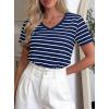 image:imagePRETTYGARDEN Short Sleeve Shirts for Women 2026 Spring V Neck Cute Tops Casual Striped Shirt Knitted Tees Summer OutfitsStriped Grey Blue White