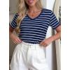 image:imagePRETTYGARDEN Short Sleeve Shirts for Women 2026 Spring V Neck Cute Tops Casual Striped Shirt Knitted Tees Summer OutfitsStriped Grey Blue White