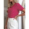 image:imagePRETTYGARDEN Short Sleeve Shirts for Women 2026 Spring V Neck Cute Tops Casual Striped Shirt Knitted Tees Summer OutfitsStriped Red White