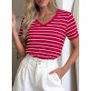 image:imagePRETTYGARDEN Short Sleeve Shirts for Women 2026 Spring V Neck Cute Tops Casual Striped Shirt Knitted Tees Summer OutfitsStriped Red White