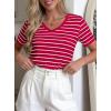 image:imagePRETTYGARDEN Short Sleeve Shirts for Women 2026 Spring V Neck Cute Tops Casual Striped Shirt Knitted Tees Summer OutfitsStriped Red White