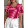 image:imagePRETTYGARDEN Short Sleeve Shirts for Women 2026 Spring V Neck Cute Tops Casual Striped Shirt Knitted Tees Summer OutfitsStriped Red White
