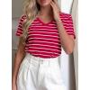 image:imagePRETTYGARDEN Short Sleeve Shirts for Women 2026 Spring V Neck Cute Tops Casual Striped Shirt Knitted Tees Summer OutfitsStriped Red White