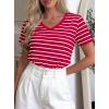 image:imagePRETTYGARDEN Short Sleeve Shirts for Women 2026 Spring V Neck Cute Tops Casual Striped Shirt Knitted Tees Summer OutfitsStriped Red White