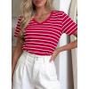 image:imagePRETTYGARDEN Short Sleeve Shirts for Women 2026 Spring V Neck Cute Tops Casual Striped Shirt Knitted Tees Summer OutfitsStriped Red White