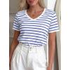 image:imagePRETTYGARDEN Short Sleeve Shirts for Women 2026 Spring V Neck Cute Tops Casual Striped Shirt Knitted Tees Summer OutfitsStriped White Blue