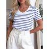 image:imagePRETTYGARDEN Short Sleeve Shirts for Women 2026 Spring V Neck Cute Tops Casual Striped Shirt Knitted Tees Summer OutfitsStriped White Blue