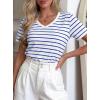 image:imagePRETTYGARDEN Short Sleeve Shirts for Women 2026 Spring V Neck Cute Tops Casual Striped Shirt Knitted Tees Summer OutfitsStriped White Blue