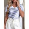 image:imagePRETTYGARDEN Short Sleeve Shirts for Women 2026 Spring V Neck Cute Tops Casual Striped Shirt Knitted Tees Summer OutfitsStriped White Blue