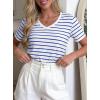 image:imagePRETTYGARDEN Short Sleeve Shirts for Women 2026 Spring V Neck Cute Tops Casual Striped Shirt Knitted Tees Summer OutfitsStriped White Blue