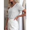 image:imagePRETTYGARDEN Short Sleeve Shirts for Women 2026 Spring V Neck Cute Tops Casual Striped Shirt Knitted Tees Summer OutfitsStriped White Grey