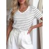 image:imagePRETTYGARDEN Short Sleeve Shirts for Women 2026 Spring V Neck Cute Tops Casual Striped Shirt Knitted Tees Summer OutfitsStriped White Grey