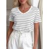image:imagePRETTYGARDEN Short Sleeve Shirts for Women 2026 Spring V Neck Cute Tops Casual Striped Shirt Knitted Tees Summer OutfitsStriped White Grey