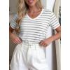 image:imagePRETTYGARDEN Short Sleeve Shirts for Women 2026 Spring V Neck Cute Tops Casual Striped Shirt Knitted Tees Summer OutfitsStriped White Grey