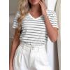 image:imagePRETTYGARDEN Short Sleeve Shirts for Women 2026 Spring V Neck Cute Tops Casual Striped Shirt Knitted Tees Summer OutfitsStriped White Grey