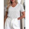 image:imagePRETTYGARDEN Short Sleeve Shirts for Women 2026 Spring V Neck Cute Tops Casual Striped Shirt Knitted Tees Summer OutfitsStriped White Grey
