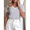 image:imagePRETTYGARDEN Short Sleeve Shirts for Women 2026 Spring V Neck Cute Tops Casual Striped Shirt Knitted Tees Summer OutfitsStriped White Navy