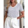 image:imagePRETTYGARDEN Short Sleeve Shirts for Women 2026 Spring V Neck Cute Tops Casual Striped Shirt Knitted Tees Summer OutfitsStriped White Navy