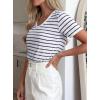 image:imagePRETTYGARDEN Short Sleeve Shirts for Women 2026 Spring V Neck Cute Tops Casual Striped Shirt Knitted Tees Summer OutfitsStriped White Navy