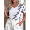 image:imagePRETTYGARDEN Short Sleeve Shirts for Women 2026 Spring V Neck Cute Tops Casual Striped Shirt Knitted Tees Summer OutfitsStriped White Navy