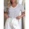 image:imagePRETTYGARDEN Short Sleeve Shirts for Women 2026 Spring V Neck Cute Tops Casual Striped Shirt Knitted Tees Summer OutfitsStriped White Navy