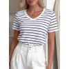 image:imagePRETTYGARDEN Short Sleeve Shirts for Women 2026 Spring V Neck Cute Tops Casual Striped Shirt Knitted Tees Summer OutfitsStriped White Navy