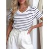 image:imagePRETTYGARDEN Short Sleeve Shirts for Women 2026 Spring V Neck Cute Tops Casual Striped Shirt Knitted Tees Summer OutfitsStriped White Navy