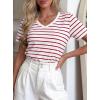 image:imagePRETTYGARDEN Short Sleeve Shirts for Women 2026 Spring V Neck Cute Tops Casual Striped Shirt Knitted Tees Summer OutfitsStriped White Red