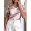 image:imagePRETTYGARDEN Short Sleeve Shirts for Women 2026 Spring V Neck Cute Tops Casual Striped Shirt Knitted Tees Summer OutfitsStriped White Red