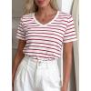 image:imagePRETTYGARDEN Short Sleeve Shirts for Women 2026 Spring V Neck Cute Tops Casual Striped Shirt Knitted Tees Summer OutfitsStriped White Red