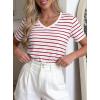 image:imagePRETTYGARDEN Short Sleeve Shirts for Women 2026 Spring V Neck Cute Tops Casual Striped Shirt Knitted Tees Summer OutfitsStriped White Red